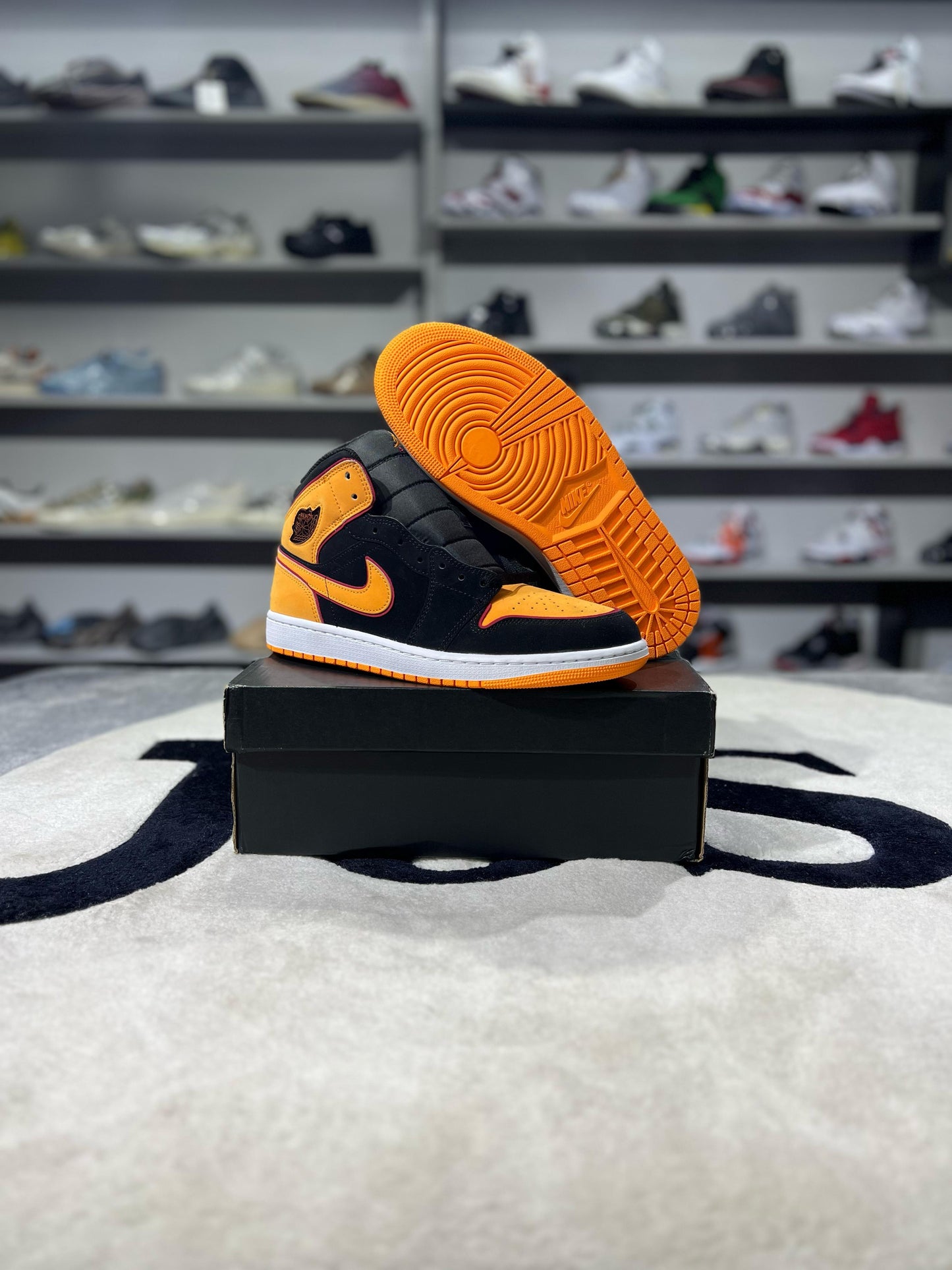 Jordan 1 Mid Fat Tongue Black Orange